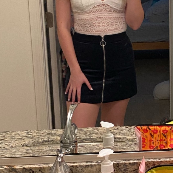 Navy Blue Corduroy Zip Mini Skirt - Picture 2 of 6